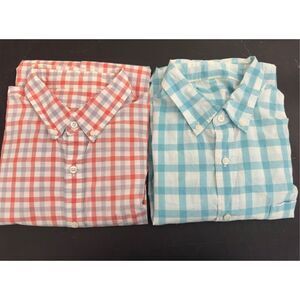 2 J‎ Crew Men’s Button Down Shorts Long Sleeve Cotton Checkered Size XXL 47-49